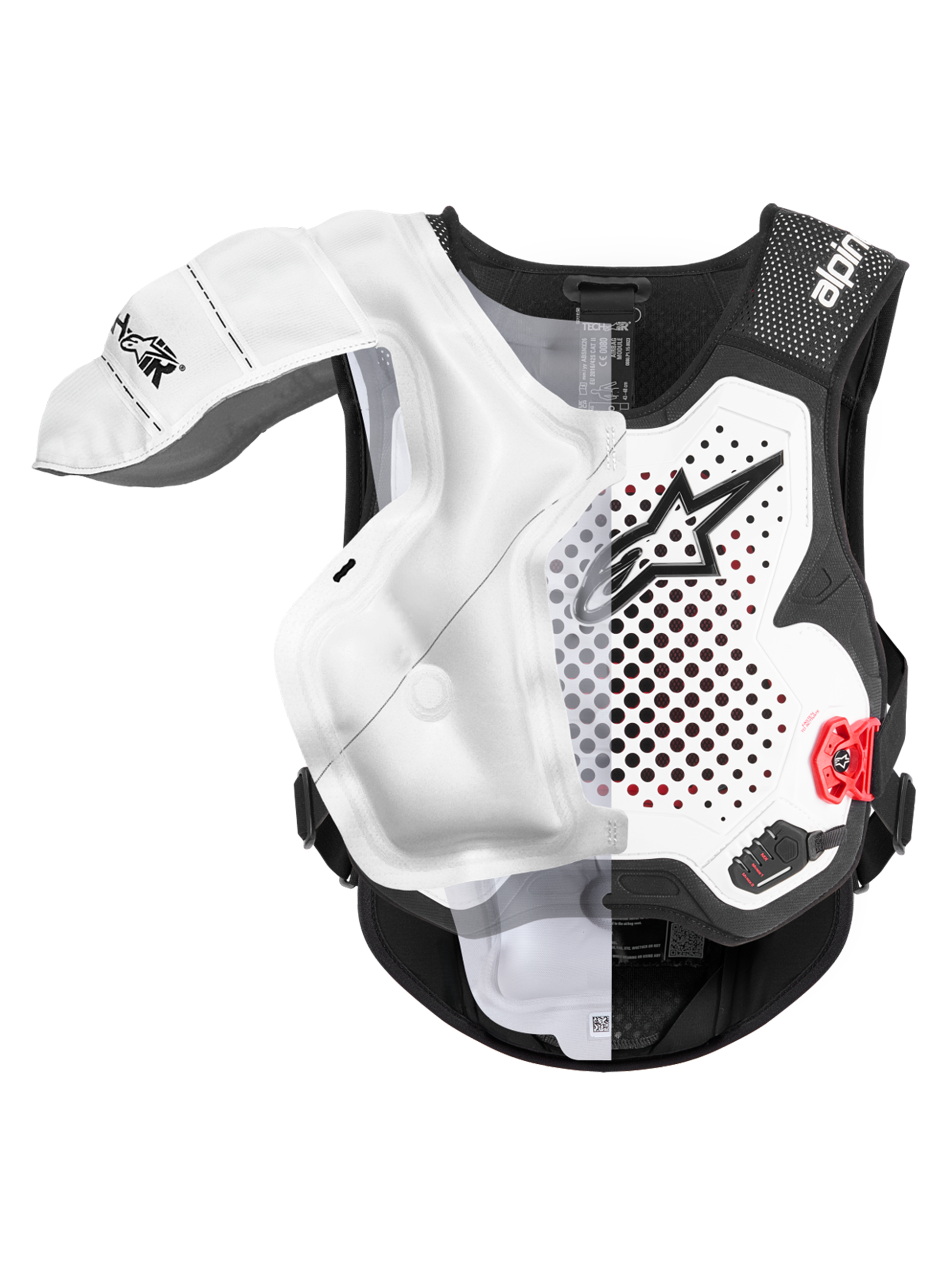 Alpinestars Airbag Tech-Air® MX, gilet protettivo airbag per motocross off-road, bianco e nero, certificato CE, con pallone airbag gonfiato in evidenza