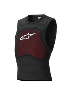 Alpinestars Bionic Plasma LT Protection Vest, protezione per il corpo da moto, nero e rosso, design senza maniche con pannello in rete sul petto e logo Astars bianco, imbottitura integrata sulle spalle, struttura traspirante e aderente