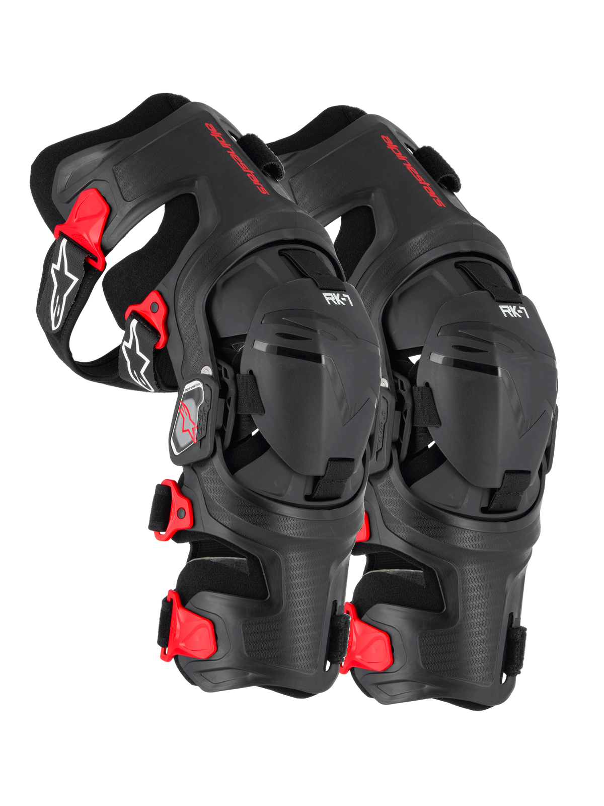 Alpinestars Ginocchiere Rk-7 Plasma, ginocchiere da motocross, nero e rosso, certificate CE livello 1 con sistema di cerniere a quattro punti e imbottitura Nucleon PLASMA