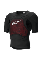 Alpinestars Bionic Plasma LT Protection Jacket - maniche corte, nero e rosso, giacca protettiva da moto con imbottitura certificata CE, telaio in rete leggera e traspirante, con pannello sul petto rosso testurizzato e logo Alpinestars bianco