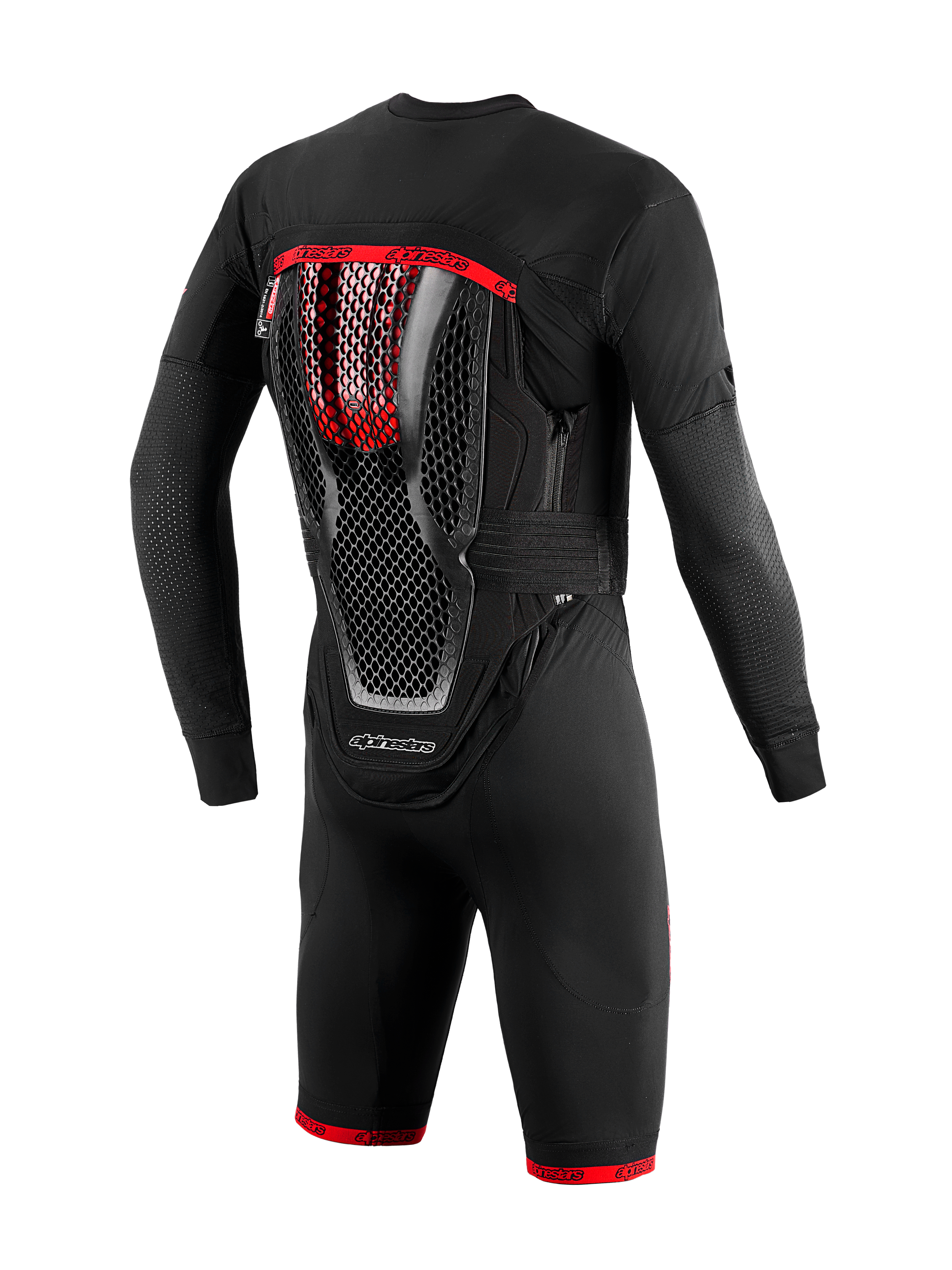 Airbag Tech-Air 10 V2 Race, intimo tecnico nero e rosso con paraschiena a nido d'ape integrato per uso in pista.