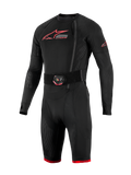 Sistema Airbag Tech-Air 10 V2 Race, intimo tecnico nero con loghi rossi, cintura LED e pannelli in mesh traspirante.