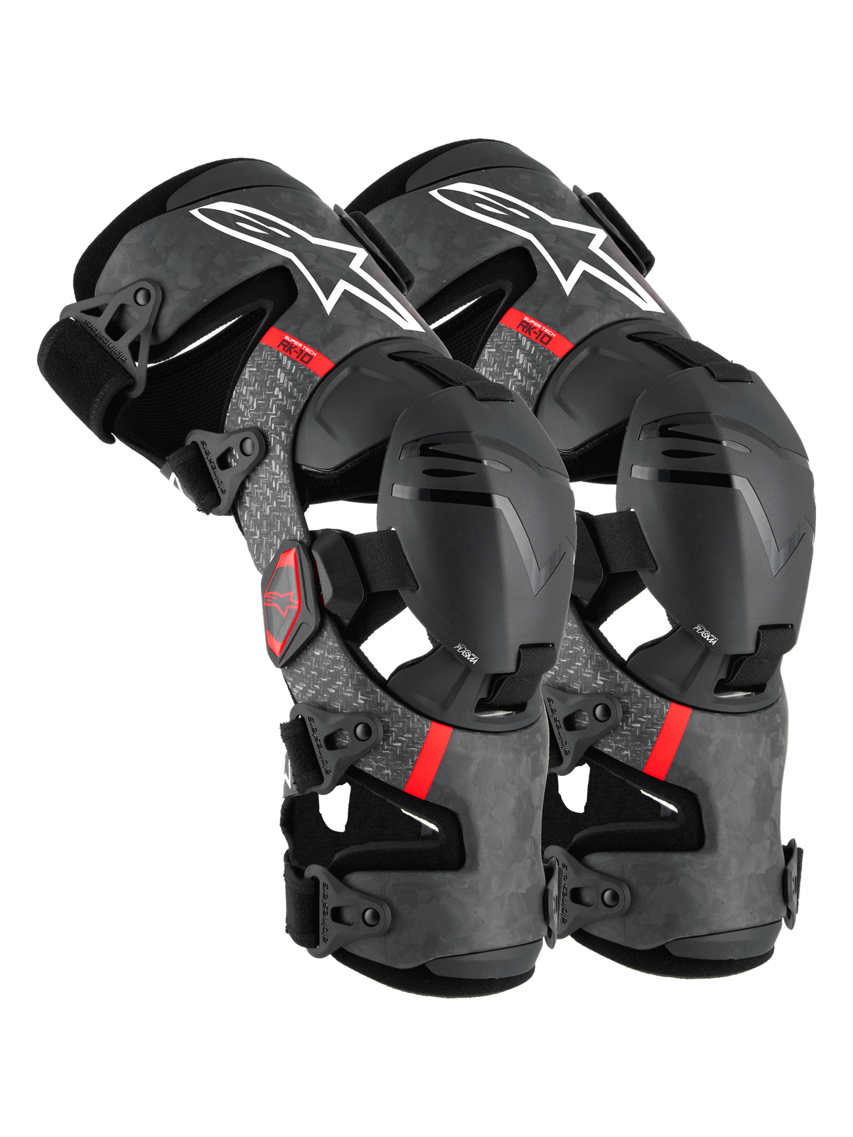 Alpinestars Ginocchiere Supertech RK-10 Plasma, tutori per ginocchio da motocross unisex, nero e rosso, telaio in fibra di carbonio con protezione Nucleon PLASMA