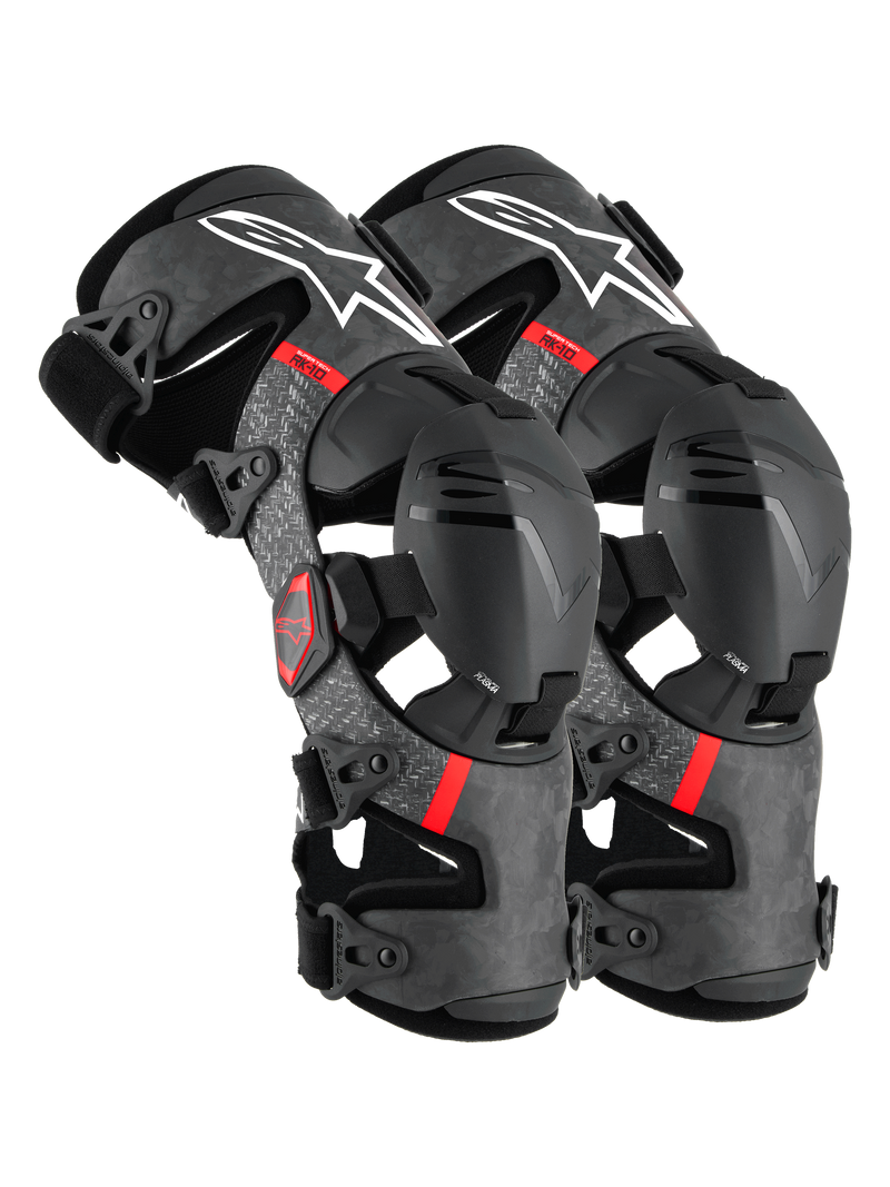 Alpinestars Ginocchiere Supertech RK-10 Plasma, tutori per ginocchio da motocross unisex, nero e rosso, telaio in fibra di carbonio con protezione Nucleon PLASMA