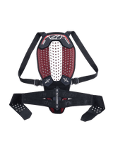 Paraschiena Alpinestars Nucleon Plasma, paraschiena da moto, nero, bianco e rosso, con zona spinale centrale ventilata bianca e interno in mesh rosso, spallacci neri regolabili e fascia in vita, design ergonomico leggero per la protezione dagli impatti