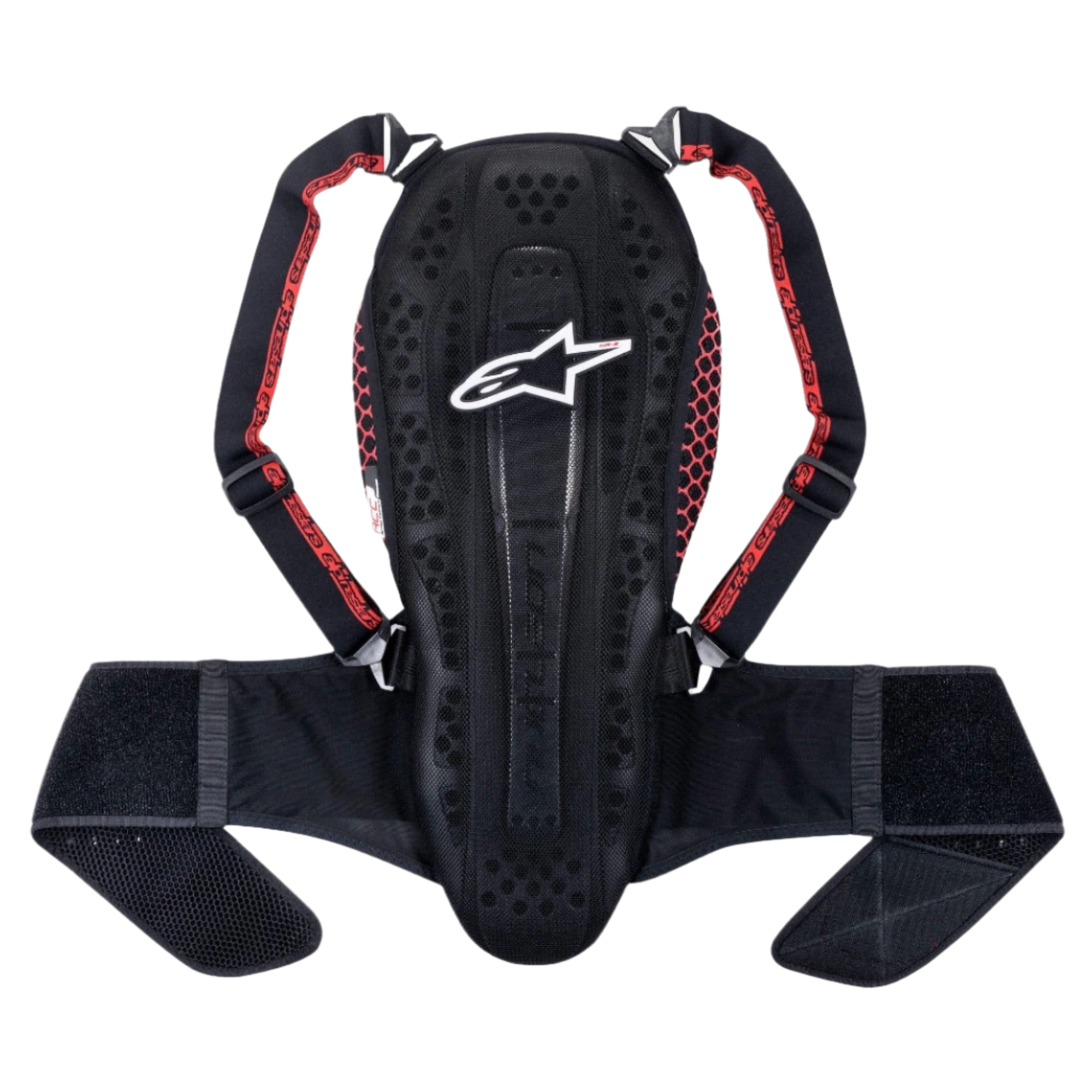 Alpinestars Nucleon KR-2 Back Protector, paraschiena da moto, Black Smoke Red, con design articolato stile vertebre, spallacci regolabili con accenti rossi e ampia fascia in vita, protezione leggera per la schiena