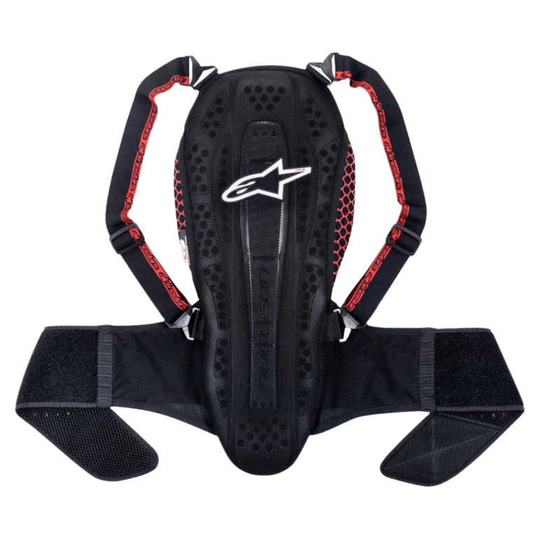 Alpinestars Nucleon KR-2 Back Protector, paraschiena da moto, Black Smoke Red, con design articolato stile vertebre, spallacci regolabili con accenti rossi e ampia fascia in vita, protezione leggera per la schiena