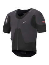 Alpinestars Tech-Air 5 Plasma System, gilet airbag da moto nero, profilo sottile con zip frontale e maniche corte, con pannelli in mesh traspirante e branding Alpinestars, progettato per la protezione sotto la giacca
