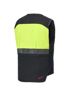 Sistema Alpinestars Tech-Air® 3 V2, gilet airbag da moto, vista posteriore, nero e giallo fluo, con pannello posteriore superiore in giallo ad alta visibilità, striscia orizzontale riflettente e dettaglio del logo rosso
