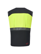 Alpinestars Tech-Air® 3 V2 System, gilet airbag da moto, nero e giallo fluo, vista posteriore con sezione superiore gialla ad alta visibilità e striscia orizzontale riflettente, protezione sottile e leggera per il touring e il commuting