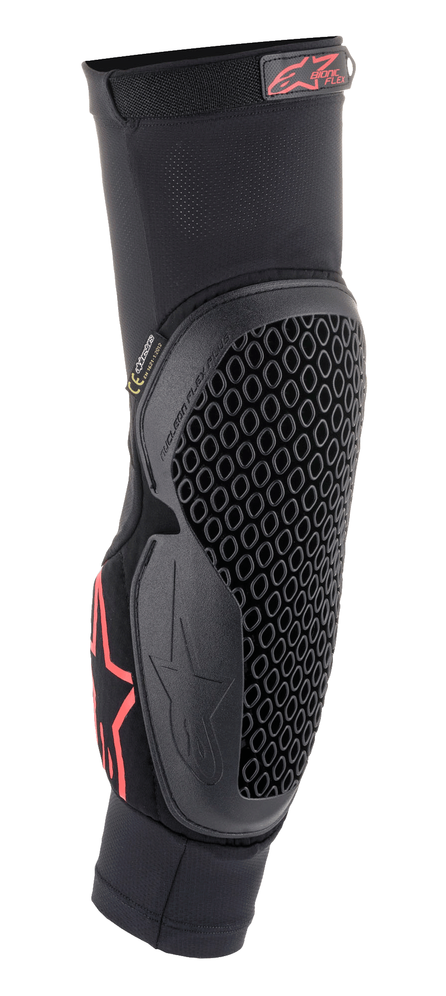 Alpinestars Bionic Flex Elbow Protector, nero e rosso, manica in rete slip-on con tecnologia flessibile a nido d'ape Nucleon Flex, logo Alpinestars rosso, equipaggiamento protettivo ergonomico per moto fuoristrada
