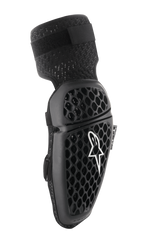 Alpinestars Bionic Plus, gomitiere protettive da motocross, nere, pattern a nido d'ape per la ventilazione, design ergonomico curvo, cinturino elastico testurizzato, certificate CE, vista laterale destra