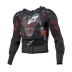 Alpinestars Bionic Tech V3 Protection Jacket, giacca protettiva da moto, nera con dettagli bianchi e rossi, con protezione toracica traforata e logo a stella bianco, fibbie rosse regolabili, protezioni per spalle e gomiti integrate e strato base in mesh traspirante