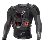 Alpinestars Bionic Plus V2 Protection Jacket, pettorina protettiva da motocross, nero e grigio antracite con dettagli rossi, con protezione per il petto a rete a nido d'ape, spalle e gomiti imbottiti, design in rete traspirante per gare off-road
