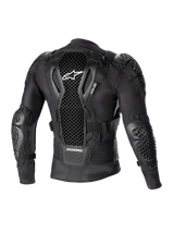 Giacca protettiva Alpinestars Bionic Action V2, vista posteriore, nero, con paraschiena traforato Cell Technology e logo bianco, struttura in mesh con protezioni integrate per spalle e gomiti, progettata per il motocross e il fuoristrada