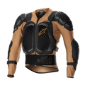 Alpinestars Bionic Action V2 Protection Jacket, giacca protettiva per moto, sabbia e nero con dettagli tangerine, dotata di placche su petto e spalle con tecnologia Cell a nido d'ape, struttura in mesh traspirante, fascia lombare integrata e cinghie regolabili, certificata CE per motocross e guida fuoristrada