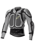 Alpinestars Bionic Action V2 Protection Jacket, giacca protettiva da moto off-road, grigia e nera con accenti giallo fluo, con protezioni a nido d'ape tecnologia Cell su petto e spalle, struttura in rete traspirante, cinghie regolabili e fascia in vita per motocross ed enduro