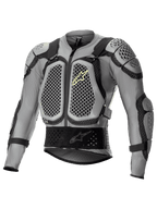Alpinestars Bionic Action V2 Protection Jacket, giacca protettiva da moto off-road, grigia e nera con accenti giallo fluo, con protezioni a nido d'ape tecnologia Cell su petto e spalle, struttura in rete traspirante, cinghie regolabili e fascia in vita per motocross ed enduro