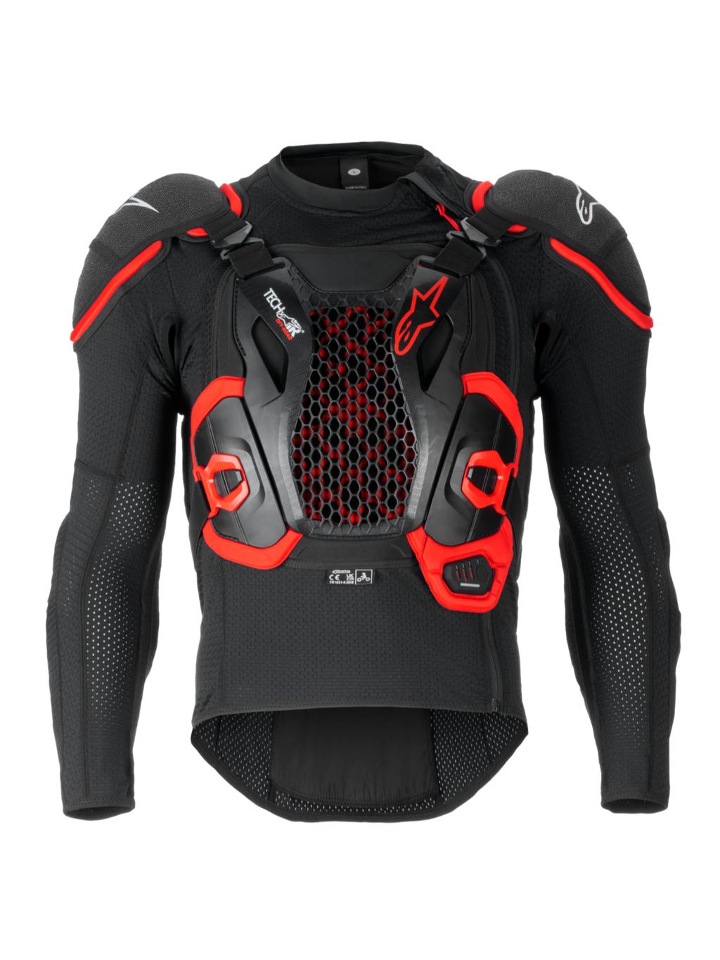Alpinestars Airbag Tech-Air® Off-Road, sistema airbag moto off-road omologato FIM con protezione CE Livello 1, nero e rosso, costruzione in tessuto con protezione torace e schiena Nucleon CELL integrata