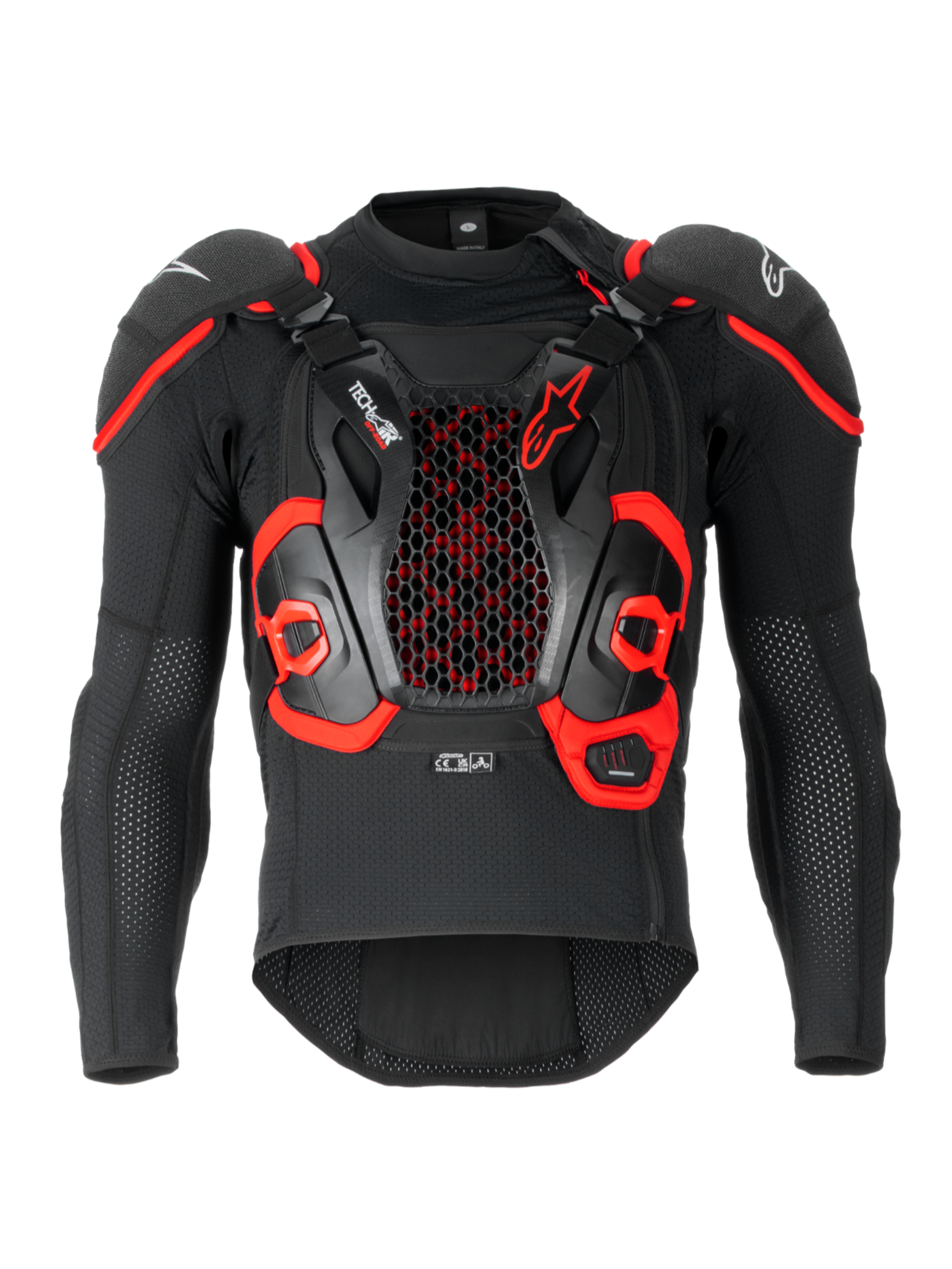 Alpinestars Airbag Tech-Air® Off-Road, sistema airbag moto off-road omologato FIM con protezione CE Livello 1, nero e rosso, costruzione in tessuto con protezione torace e schiena Nucleon CELL integrata