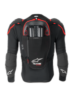 Alpinestars Airbag Tech-Air® Off-Road, sistema airbag off-road per moto, vista posteriore in nero e rosso, con paraschiena Nucleon CELL integrato, scomparto per sacca idrica e protezione CE Livello 1