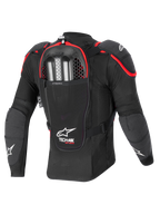 Alpinestars Airbag Tech-Air Off-Road, giacca protettiva airbag da moto off-road, vista posteriore, nero e rosso, con paraschiena Nucleon CELL integrato e vano per inflatori a doppia carica