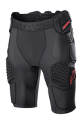 Alpinestars Bionic Pro Protection Shorts, pantaloncini protettivi da motocross, nero e rosso, con imbottiture protettive su fianchi e cosce, rivestimento in rete traspirante, elastico in vita con logo ASTARS rosso, design tecnico per la protezione dagli impatti fuori strada