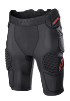 Alpinestars Bionic Pro Protection Shorts, pantaloncini protettivi da motocross, nero e rosso, con imbottiture protettive su fianchi e cosce, rivestimento in rete traspirante, elastico in vita con logo ASTARS rosso, design tecnico per la protezione dagli impatti fuori strada