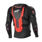 Alpinestars Bionic XTR Plasma Protection Jacket, nero, rosso e bianco, vista posteriore che mostra l'ampio paraschiena Nucleon PLASMA a coste, imbottiture su spalle e gomiti, costruzione in rete nera per la protezione nel motocross fuoristrada