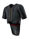 Alpinestars Tech-Air 7X System, gilet airbag da moto, nero, con chiusura frontale a zip, telaio in mesh ventilato con texture puntinata, maniche corte, protezione dorsale estesa, finiture interne rosse e logo Tech-Air 7X sul petto, progettato per corse su strada e prestazioni in pista