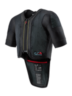 Alpinestars Tech-Air 7X System, gilet airbag da moto, nero, con chiusura frontale a zip, telaio in mesh ventilato con texture puntinata, maniche corte, protezione dorsale estesa, finiture interne rosse e logo Tech-Air 7X sul petto, progettato per corse su strada e prestazioni in pista
