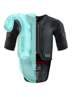 Alpinestars Tech-Air® 7X System, gilet airbag da moto autonomo, struttura in mesh nero con visualizzazione traslucida azzurra della camera d'aria interna dell'airbag, abbigliamento protettivo tecnico a maniche corte con para schiena integrato