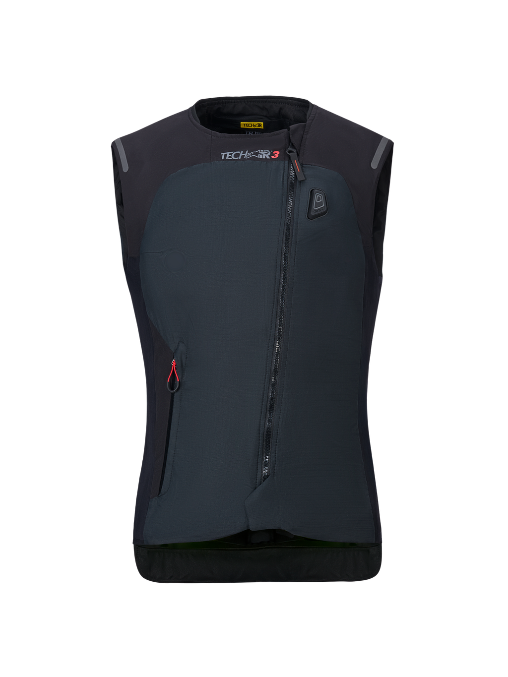 Alpinestars Stella Tech-Air 3 V2 System da donna, gilet airbag da moto nero, vista frontale, con cerniera diagonale, marchio Tech-Air 3 e indicatore di stato a LED sul petto