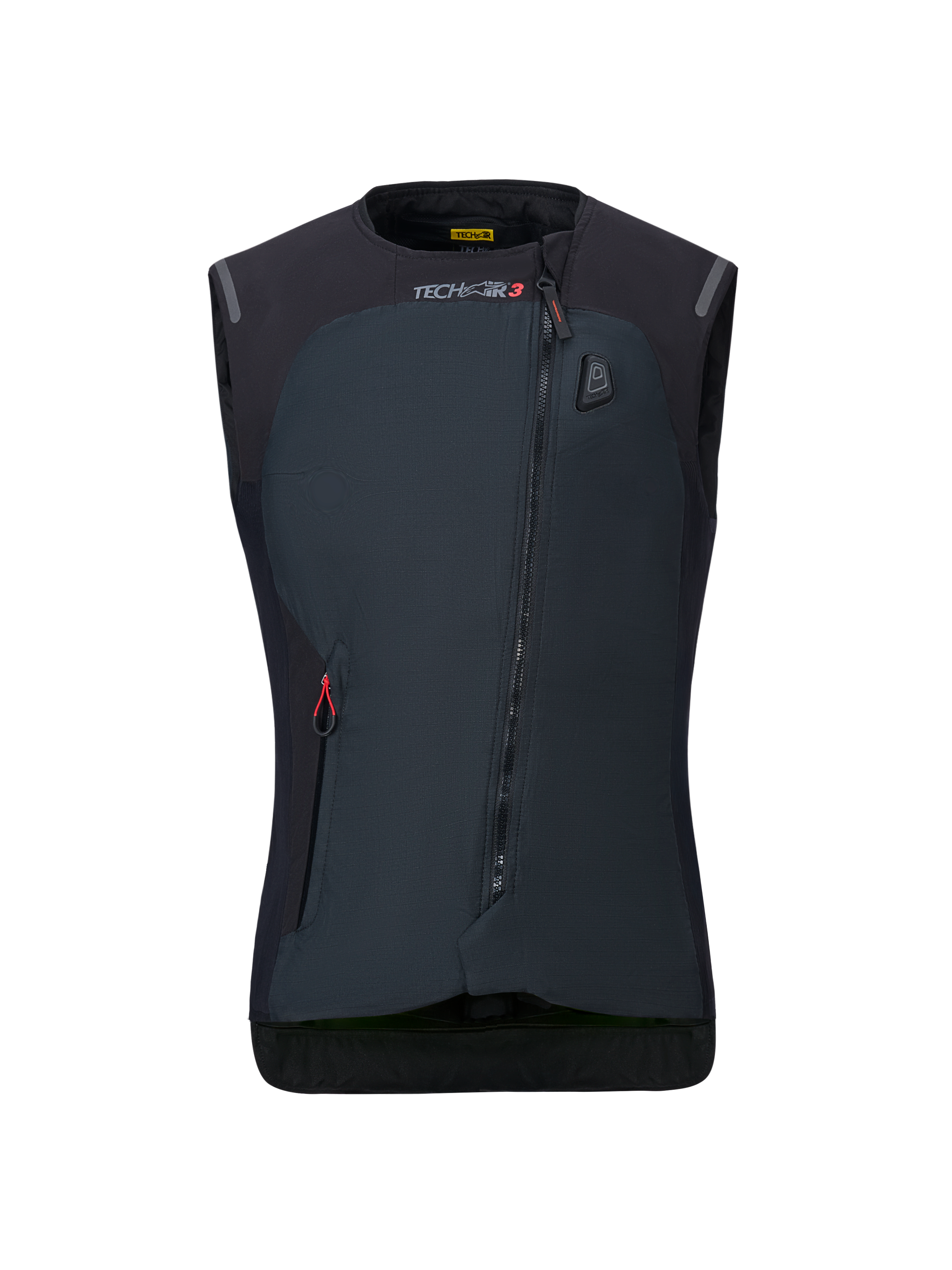 Alpinestars Stella Tech-Air 3 V2 System da donna, gilet airbag da moto nero, vista frontale, con cerniera diagonale, marchio Tech-Air 3 e indicatore di stato a LED sul petto