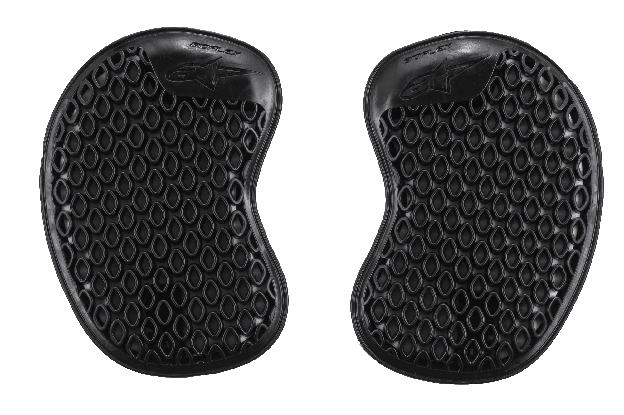 Alpinestars Bioflex Hip Protectors, protezioni per l'anca nere, coppia di inserti protettivi per moto con struttura cellulare a nido d'ape ventilata, forma ergonomica sottile per una vestibilità discreta, imbottiture protettive adattive contro gli impatti