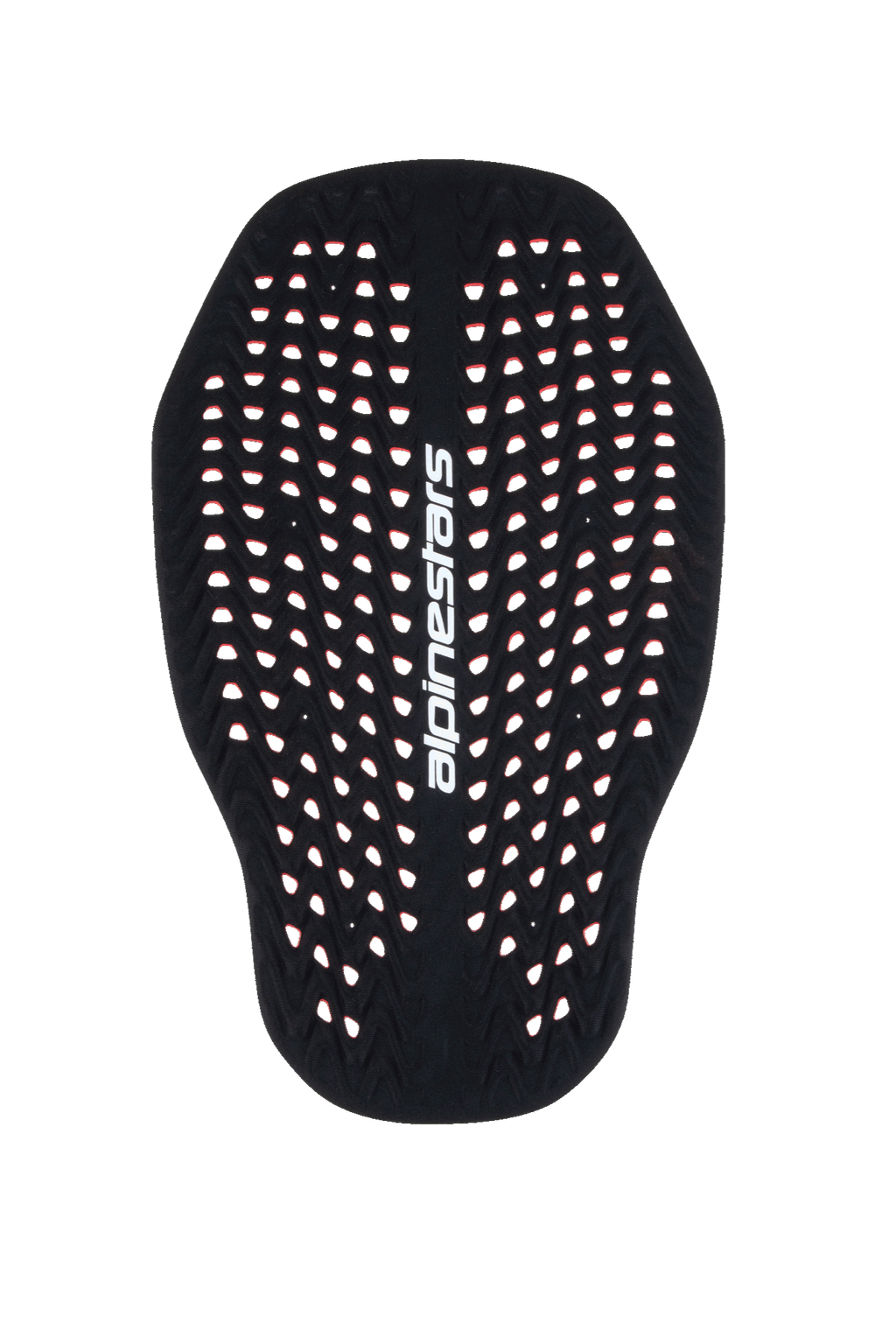 Alpinestars Nucleon Plasma Back Protector Insert, paraschiena da moto nero e rosso, struttura a nido d'ape altamente perforata per la ventilazione, branding Alpinestars bianco in verticale, protezione dagli impatti leggera e adattiva certificata CE Livello 2.