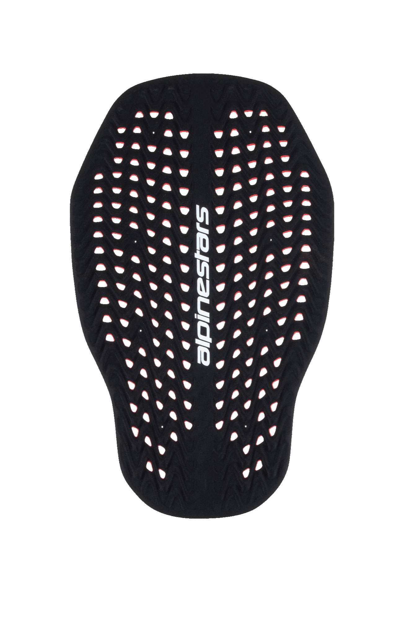 Alpinestars Nucleon Plasma Back Protector Insert, paraschiena da moto nero e rosso, struttura a nido d'ape altamente perforata per la ventilazione, branding Alpinestars bianco in verticale, protezione dagli impatti leggera e adattiva certificata CE Livello 2.