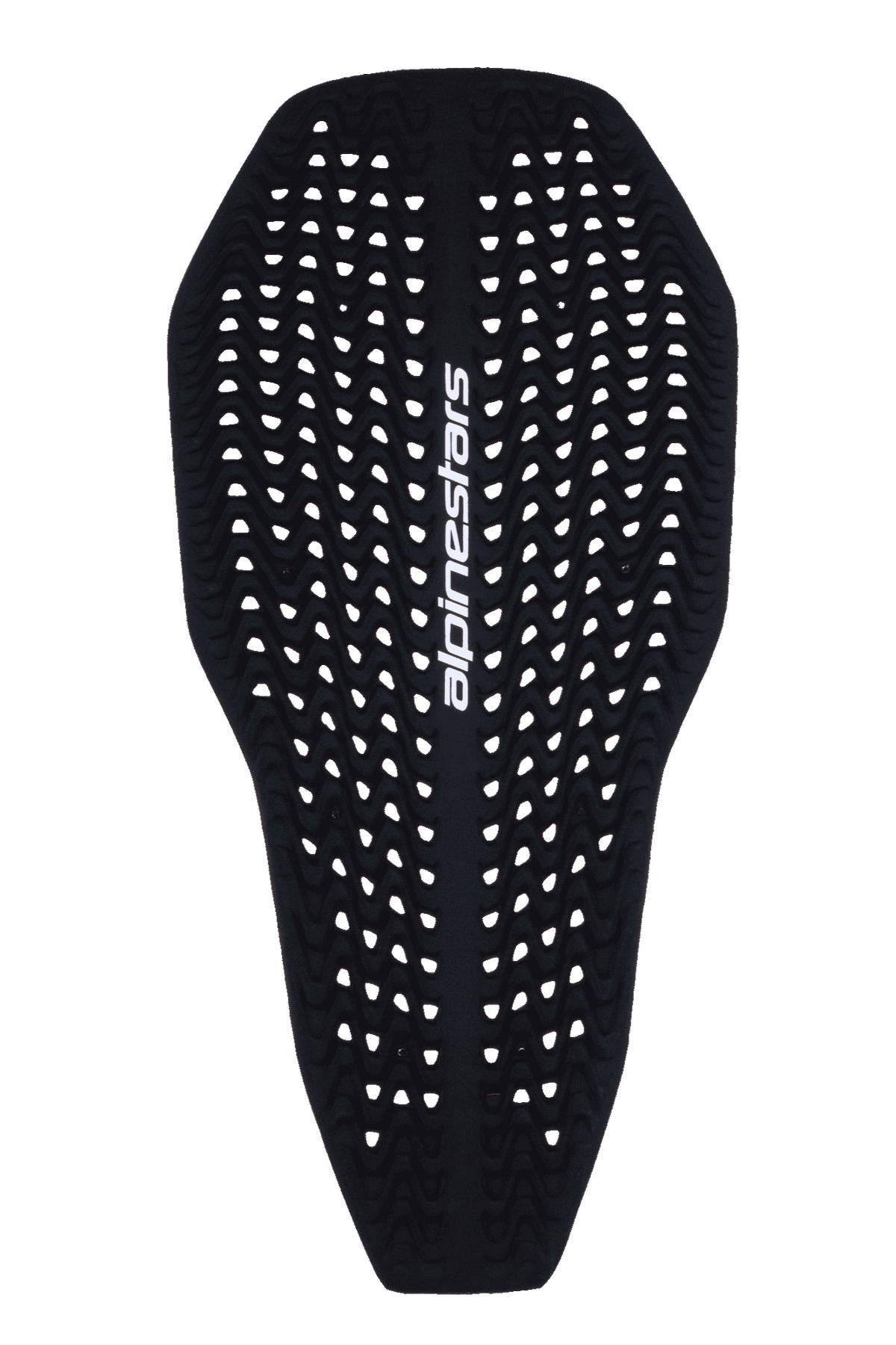 Alpinestars Nucleon Plasma Full Back Protector Insert, paraschiena da moto, nero, caratterizzato da una trama ondulata traforata per la ventilazione, logo Alpinestars verticale bianco, design sagomato sottile e flessibile