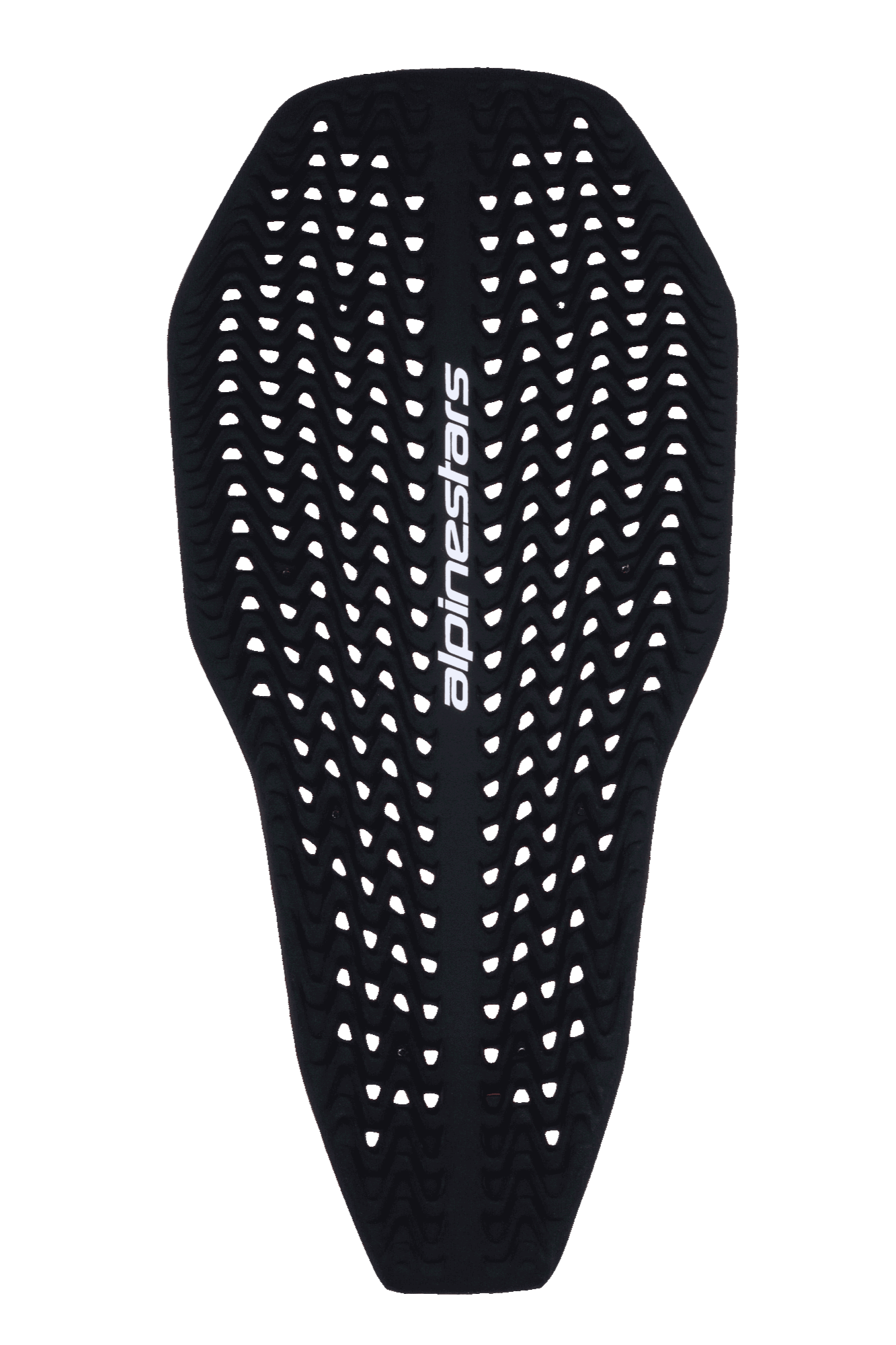 Alpinestars Nucleon Plasma Full Back Protector Insert, paraschiena da moto, nero, caratterizzato da una trama ondulata traforata per la ventilazione, logo Alpinestars verticale bianco, design sagomato sottile e flessibile