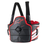 Alpinestars AK-1 Kart Body Protector, protezione corpo per karting, nero, bianco e rosso, con sistema di chiusura speed-lace, pannelli con trama in fibra di carbonio e logo Astars rosso, equipaggiamento di sicurezza professionale omologato FIA