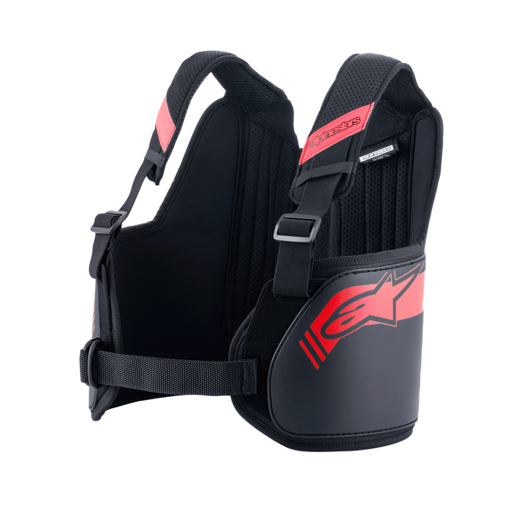 Alpinestars Bionic Rib Support, paracostole per karting, nero e rosso, con spallacci regolabili dotati di fibbie, design ergonomico sagomato con logo rosso, tessuto mesh traspirante per la protezione nel motorsport