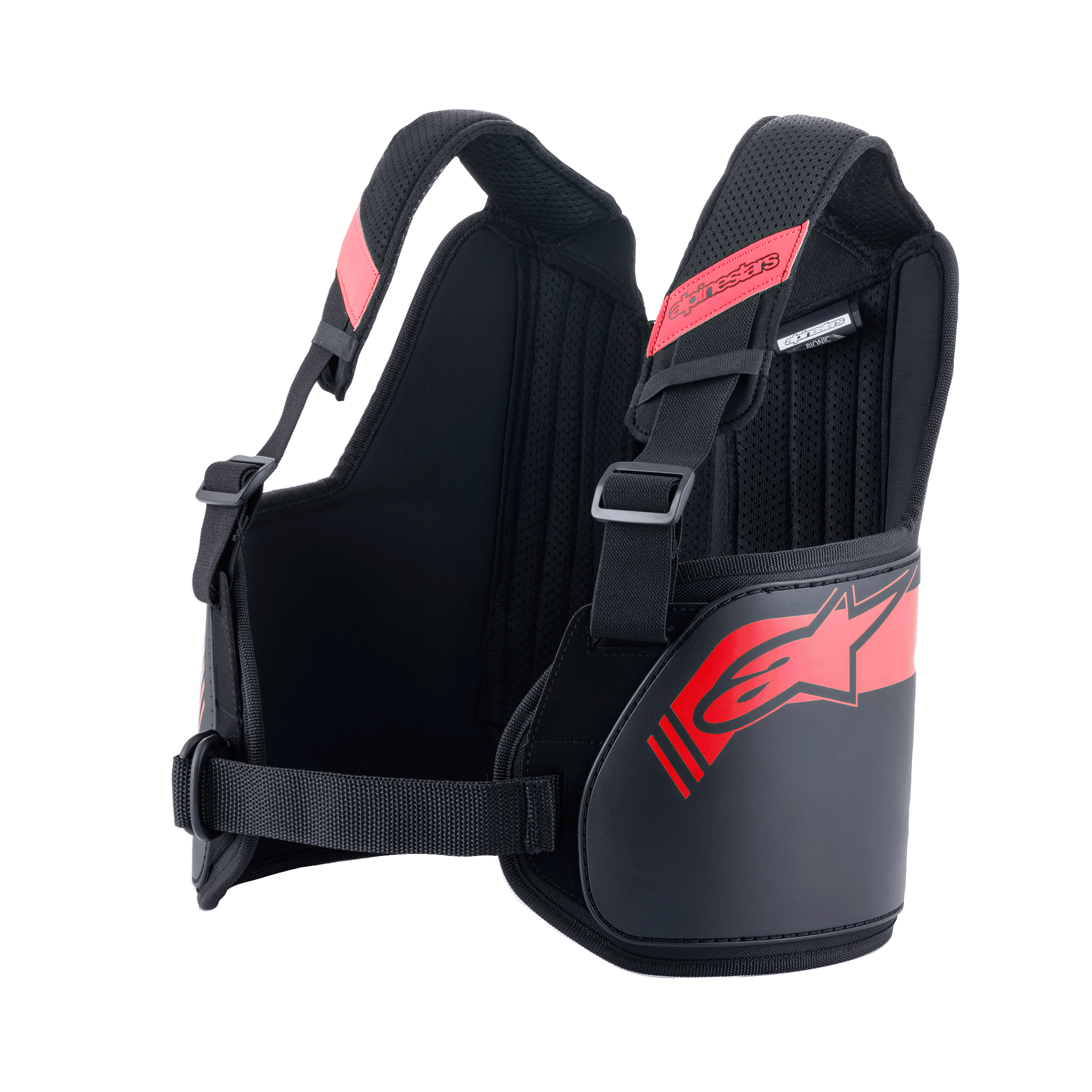 Alpinestars Bionic Rib Support, paracostole per karting, nero e rosso, con spallacci regolabili dotati di fibbie, design ergonomico sagomato con logo rosso, tessuto mesh traspirante per la protezione nel motorsport