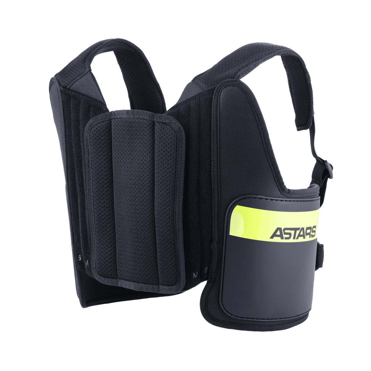 Alpinestars Bionic Rib Support, paracostole per karting, nero e giallo fluo, con logo ASTARS, spallacci in mesh regolabili e struttura imbottita multistrato per una vestibilità ergonomica.