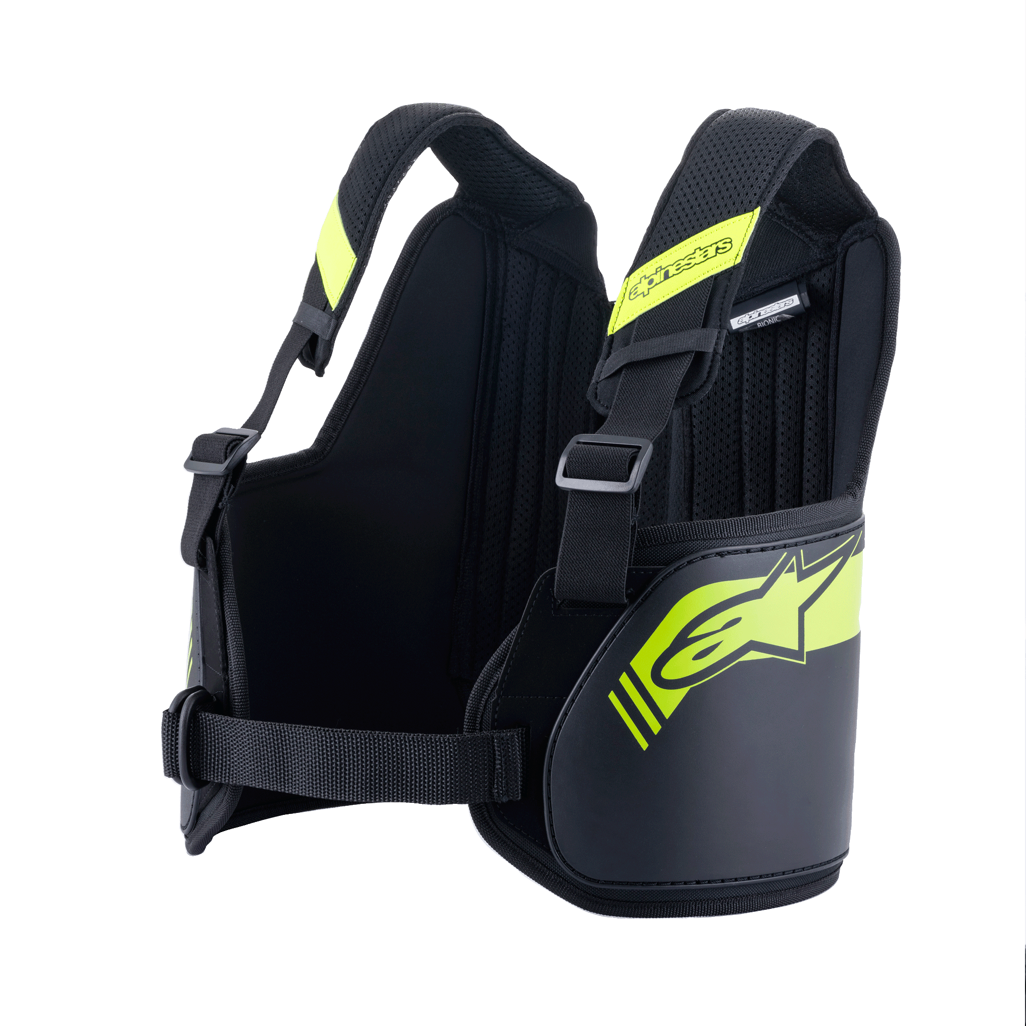 Alpinestars Bionic Rib Support, paracostole da kart, nero e giallo fluo, con cinghie regolabili e cintura toracica centrale, interno in mesh traspirante con pannelli imbottiti, design ergonomico per la protezione nel karting