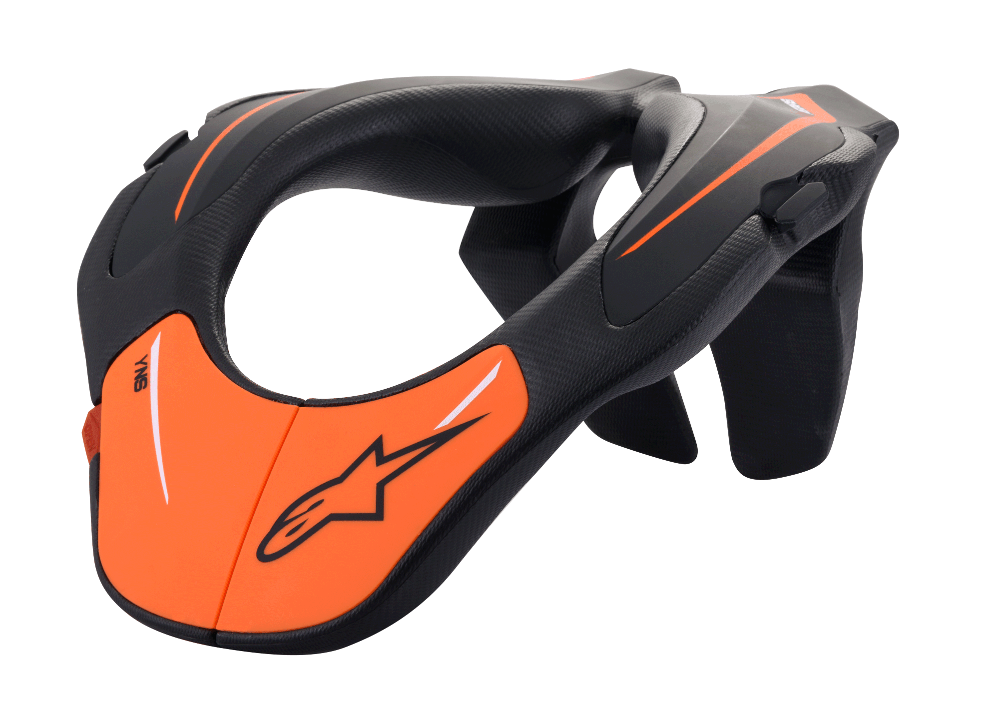 Alpinestars Youth Neck Support, collarino da motocross, nero e arancione, telaio ergonomico in polimero iniettato con superficie texturizzata, protezione per giovani piloti e competizioni fuoristrada