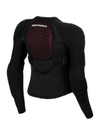 Giacca protettiva Alpinestars Bionic Plasma LT per ragazzi, vista posteriore, mesh nera con paraschiena Nucleon PLASMA rosso, protezioni integrate per spalle e gomiti, cinghia regolabile a metà schiena, attrezzatura protettiva per motocross giovanile