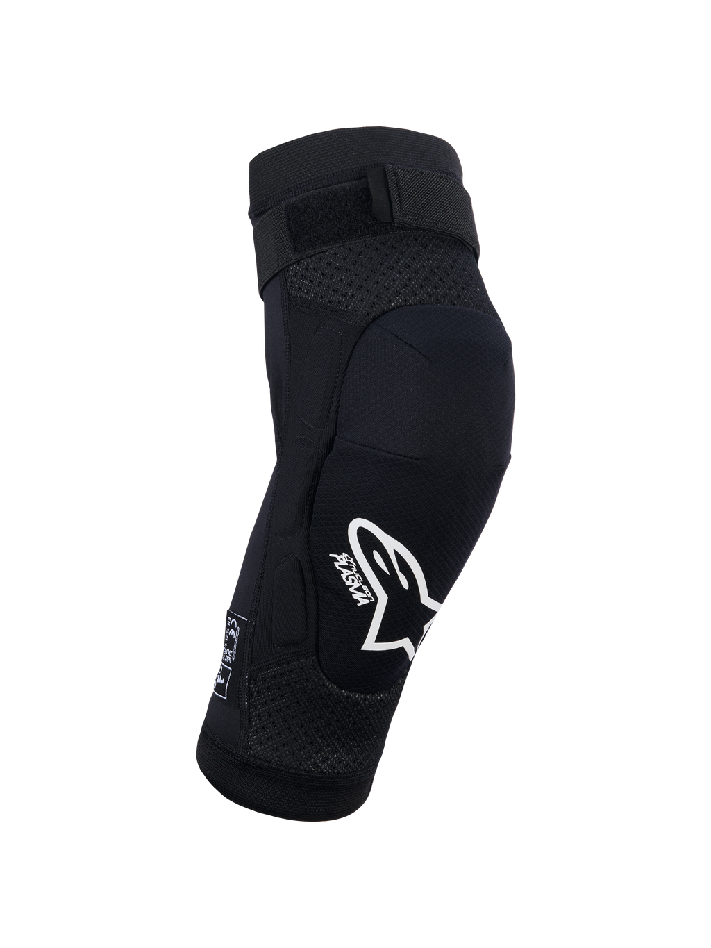Alpinestars Bionic Plasma Youth Knee Protector, ginocchiera protettiva per ragazzi, nero, protezione per motocross, logo Alpinestars bianco e branding Plasma, struttura in mesh 3D, cinturino superiore regolabile, design ergonomico sagomato