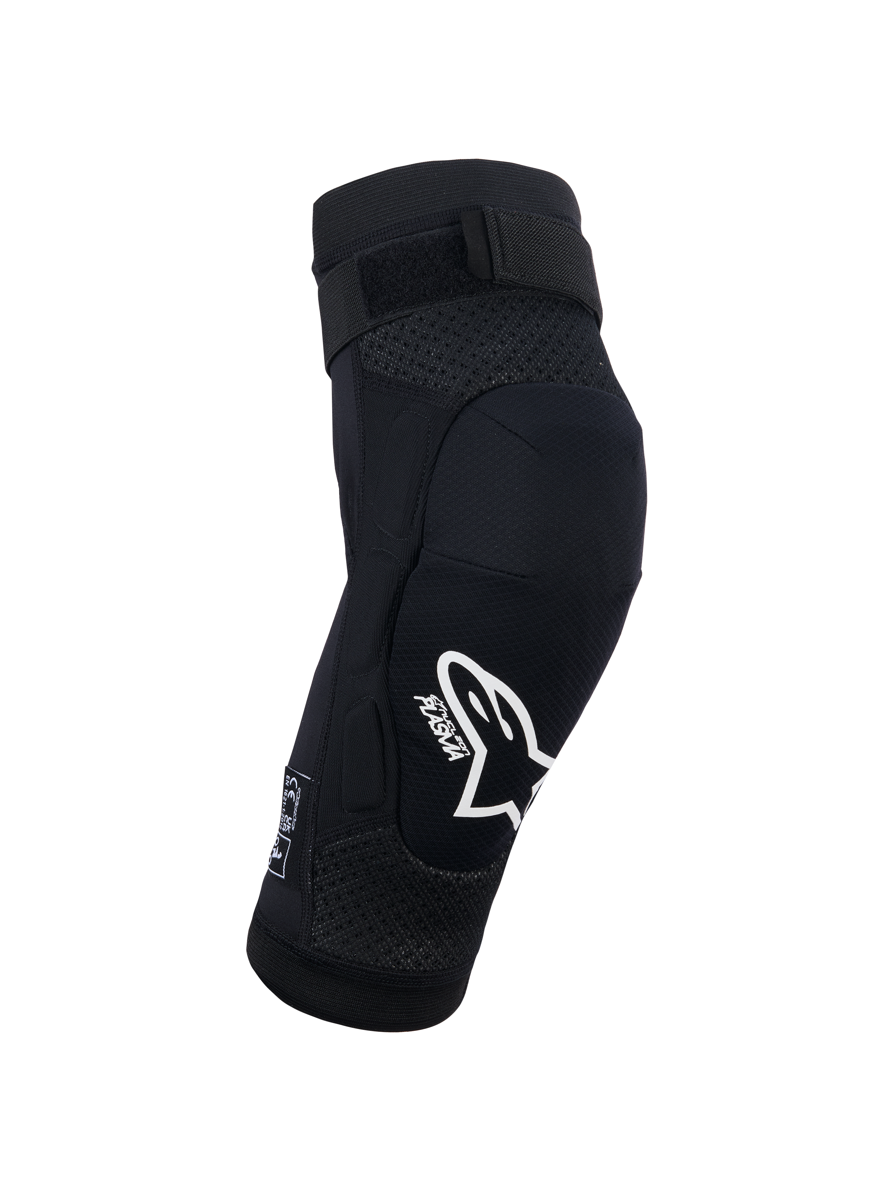 Alpinestars Bionic Plasma Youth Knee Protector, ginocchiera protettiva per ragazzi, nero, protezione per motocross, logo Alpinestars bianco e branding Plasma, struttura in mesh 3D, cinturino superiore regolabile, design ergonomico sagomato