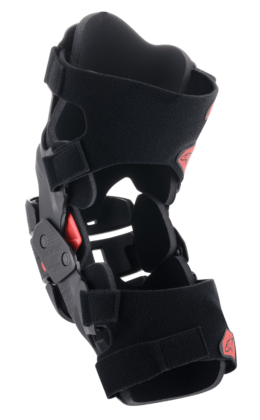Ginocchiera Alpinestars Youth Bionic 5S, protezione per ginocchia da motocross, nero e rosso, con costruzione del telaio ibrida, sistema di cerniere a quattro punti stabile e cinghie in Velcro regolabili, design protettivo e leggero per giovani piloti fuoristrada