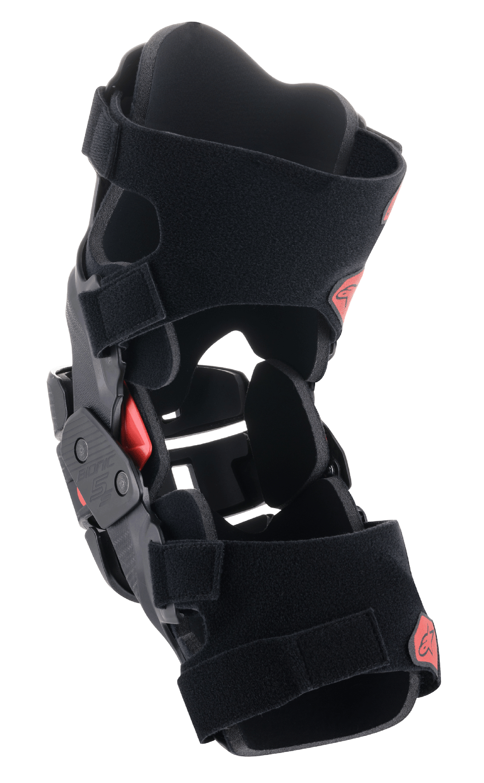 Ginocchiera Alpinestars Youth Bionic 5S, protezione per ginocchia da motocross, nero e rosso, con costruzione del telaio ibrida, sistema di cerniere a quattro punti stabile e cinghie in Velcro regolabili, design protettivo e leggero per giovani piloti fuoristrada